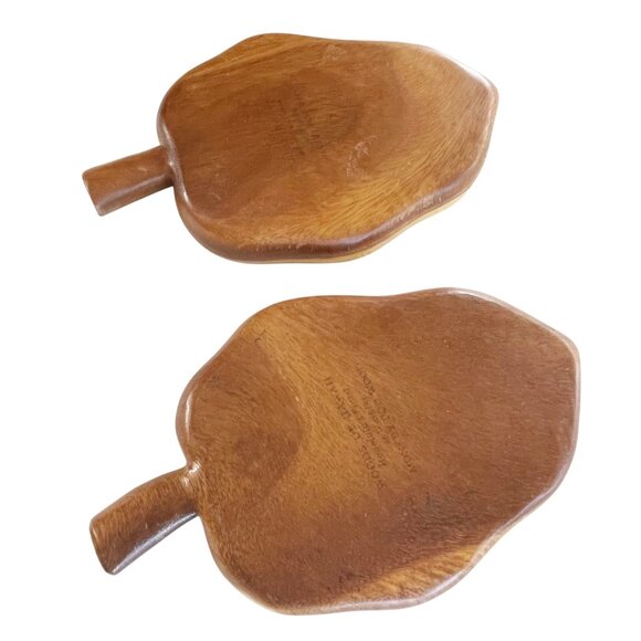 Vintage Monkey Pod Taro Leaf Bowl 10"x6" Made in Hawaii Set of 2 - Picture 2 of 7